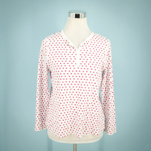 Roller Rabbit Size Small S Heart Print Snap Long Sleeve Pima Cotton Pajama Top - Picture 1 of 7